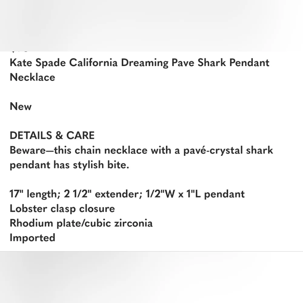💙▪️ Kate Spade▪️ California Dreaming Pave Shark Pendant Necklace ✨️🦈